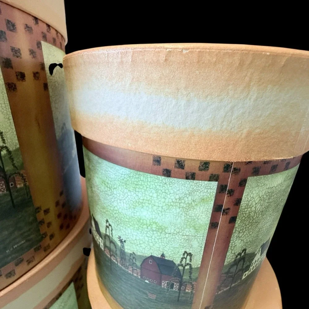 M.J. McNosky Stackable Primitive‎ Folk Art Farmhouse Storage Boxes Decor 4pc